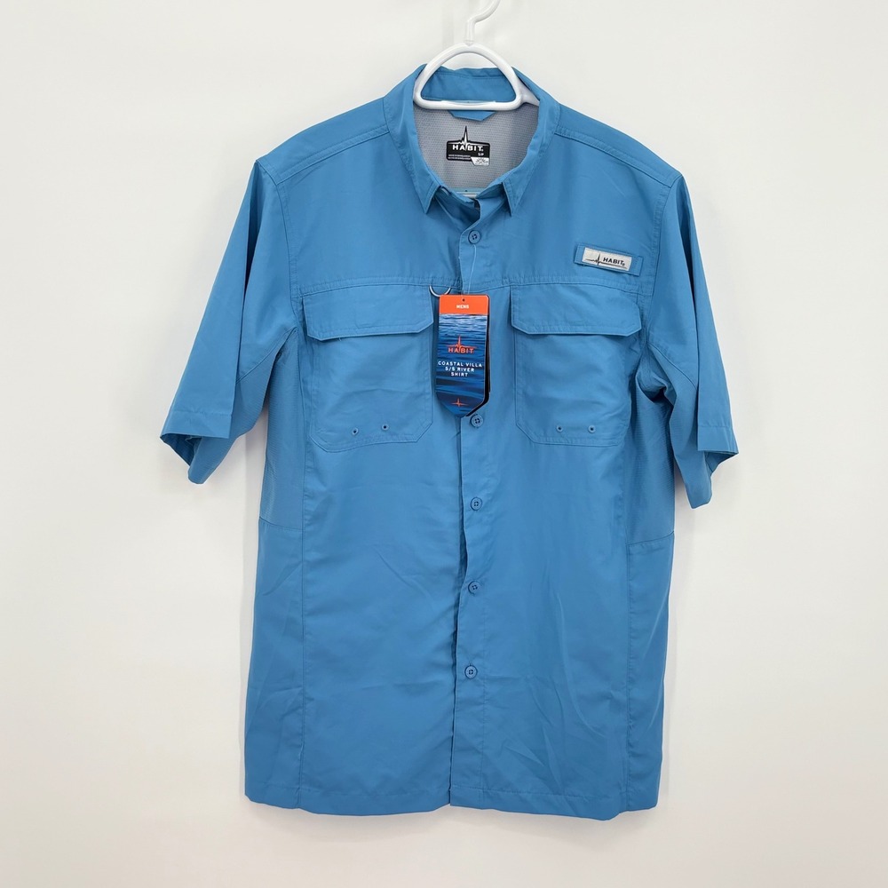 Habit Mens Coastal Villa River Shirt Parisian Blue UPF 50+ Fishing S TS10613 NEW
